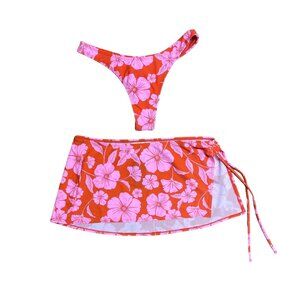 WILD FABLE MINI SKIRT COVER UP & BIKINI BOTTOM ULTRA CHEEKY 2 PIECE SET FLORAL